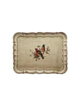 MCM Wooden Plaster Florentine Tray 12” x 10” Birds Italy
